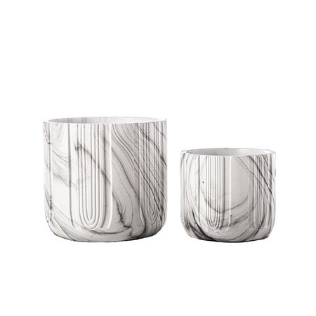 URBAN TRENDS COLLECTION Cement Round Pot with Debossed Column Pattern  Seamless Overlay Design Body White Set of 2 19304